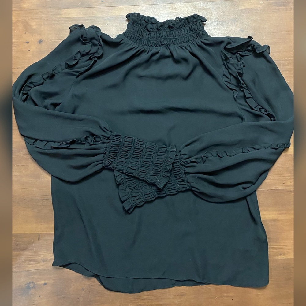 Versona black ruffle high neck chiffon blouse
